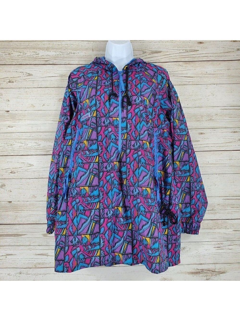 Vintage 90s Columbia Womens Large Abstract Geometric Anorak Pullover Windbreaker